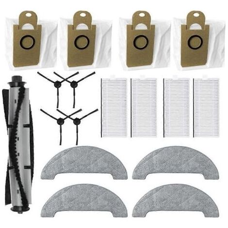 Pièces de rechange et accessoires pour robot de nettoyage Blaupunkt Bluebot Comfort Plus : brosse principale, filtre HEPA, chiffon de nettoyage et sac à poussière. (1/5)