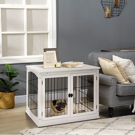 Caseta para perros de interior 81 x 58,5 x 66 cm en MDF y metal, blanca HAVRYA (1/5)