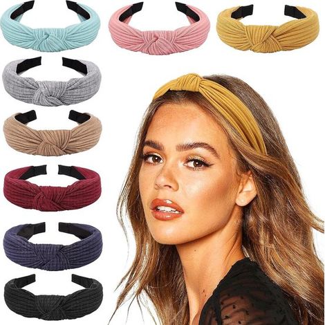 Diademas anudadas para mujer, 8 piezas, nudo cruzado ancho acanalado, mezcla de 8 colores, elásticas y ligeras, para fitness/baile. (1/5)