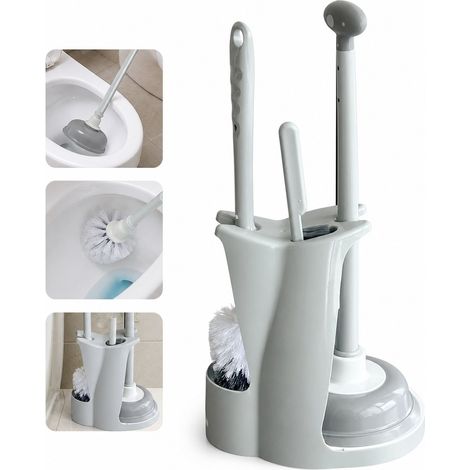 Kit Déboucheur Toilette 3 Pièces Renforcé Gris 23,8 x 16,8 x 46 cm avec Base (1/5)