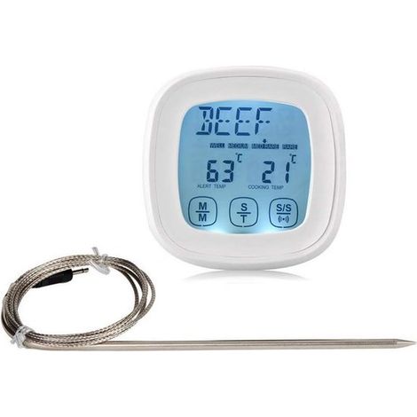 Termometro digitale per carne con schermo LCD touchscreen, timer per griglia, termometro per alimenti, sonda, visualizzazione della temperatura per bistecche e barbecue, aiuto in cucina (1/5)