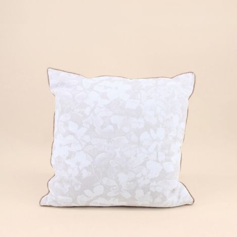 Coussin beige fleuri avec jute 40x40cm (1/5)