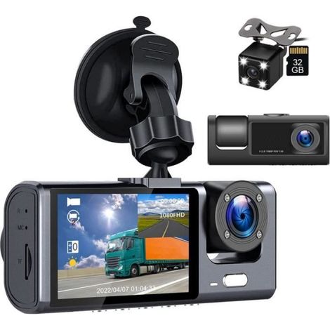 3 Lens Dashcam Voiture Avant Arriere Camera Embarquée Voiture 1080P Dash Cam Avec Capteur G, Enregistrement En Boucle, Vision[J136] (1/3)