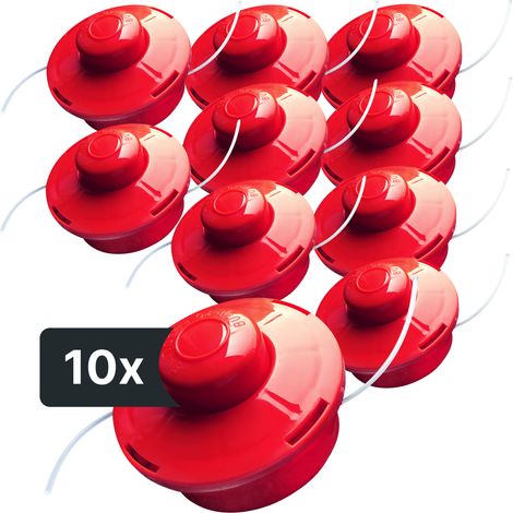 NEMAXX® Fadenkopf für Motorsense [FADENKOPF M10 GEWINDE] – Fadenspule Rasentrimmer Mähkopf – Trimmer Kopf Spule für Motorsense – Freischneider Spule Rasentrimmerkopf – Mähfadenkopf – Rot (10 Stück)