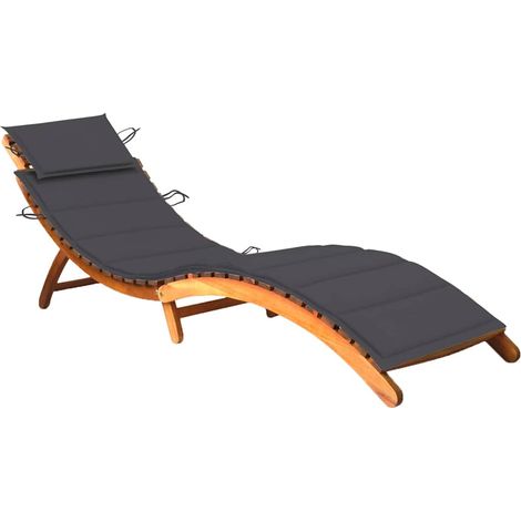 Bain de soleil avec coussin Chaise de jardin - Transat de jardin Bois d'acacia solide BV784418 - BonneVie (1/4)