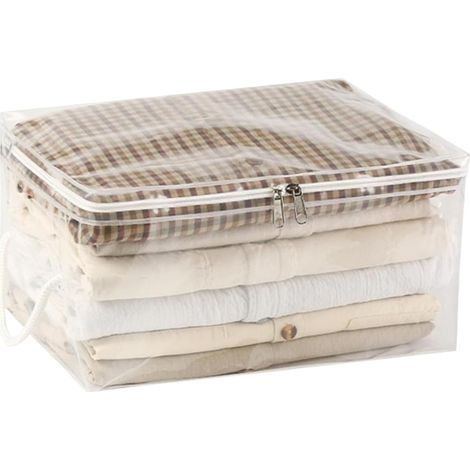 Bolsa de almacenamiento transparente con cremallera para ropa, mantas, almohadas y sábanas. Diseño que ahorra espacio. (1/4)