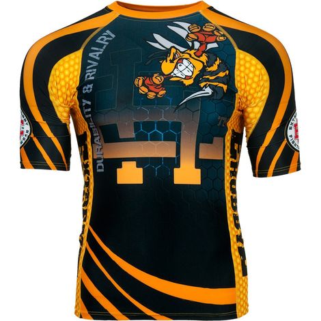 Kurzarm-Rashguard für Herren, Angry Wasp, Größe M, Schwarz