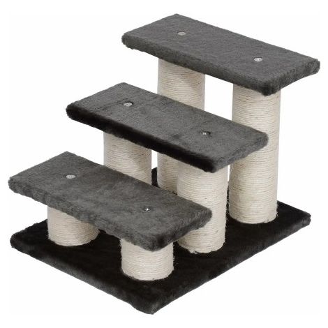 Escalera para mascotas (gatos y perros), 3 peldaños, felpa, gris oscuro, 45x35x34cm, para facilitar la entrada y salida, disponible en el sitio. (1/5)