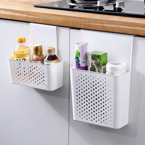 Lot de 2 paniers suspendus - Boîte de rangement en plastique résistant - Organisateur de cuisine - Corbeille murale (1/5)