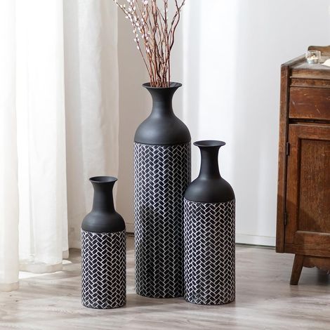 Métal Grand Vase a Poser au Sol: Noir Vase de Sol Rustique 3pcs (1/5)