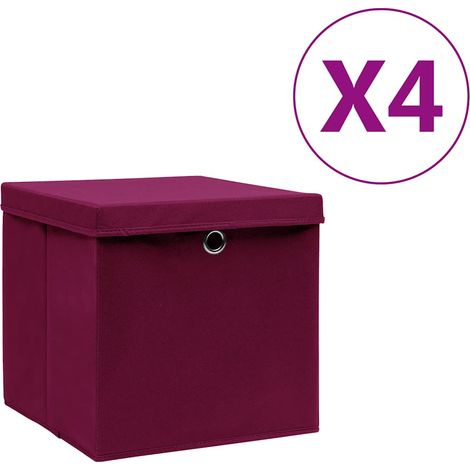Boîtes de rangement avec couvercles 4 pcs-Coffre de rangement-Stockage Rangement 28x28x28cm Rouge foncé 391618 (1/5)