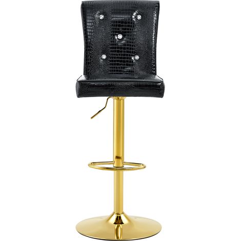 Lot de 2 chaises de bar noires style vintage en simili cuir effet peau de crocodile avec fermeture en cristal (1/5)