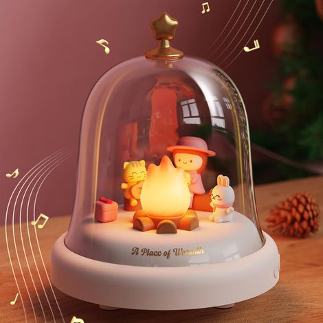 Boîte à musique rose pour filles 4-6 ans, veilleuse musicale rechargeable avec 6 chansons, lumière chaude ajustable - Idée cadeau Noël pour petites filles (1/5)