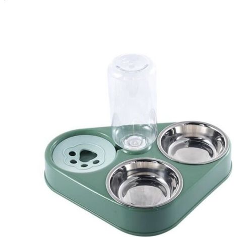 Double Gamelle Chat et Chien Surélevée,Ecuelle Chat,Bol pour Animaux de Compagnie 3-en-1 avec Stockage d\'eau Automatique (vert)