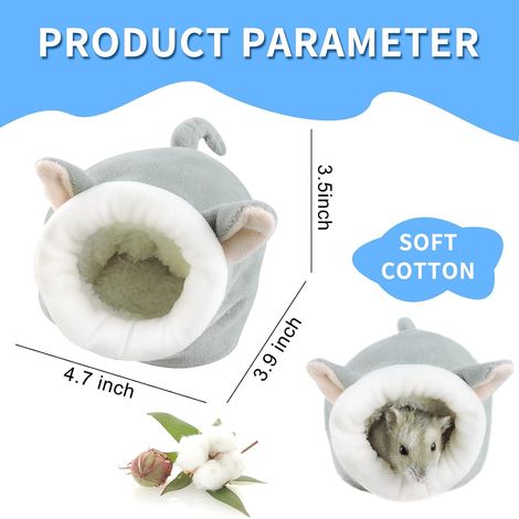 Lit pour hamster, une mini-maison douce et chaude avec un nid de couchage antidérapant, adaptée aux hamsters nains, aux mini-hérissons et aux petits animaux de compagnie (gris) (1/5)