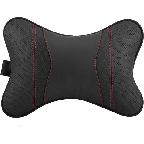 EVGATSAUTO Accessoires de voiture Coussin de soutien de voiture en cuir Appui-tête de siège Coussin de repose-tête Coussin de soutien (Cuir noir Ligne rouge) (1/5)