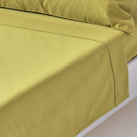 HOMESCAPES Olive Green Egyptian Cotton Flat Sheet 1000 Thread Count, Single - Olive Green