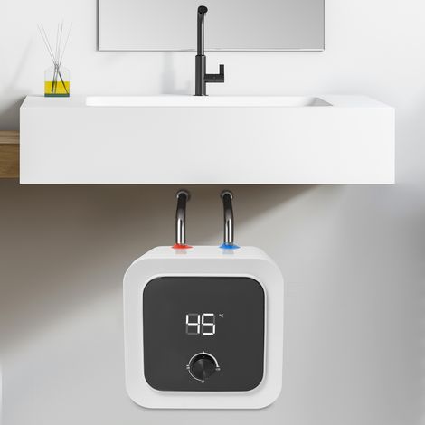 1500W Chauffe-eau électrique carré avec prise de sécurité anti-fuites – Blanc, capacité de 8 L – Écran LCD, sortie par le haut (1/5)