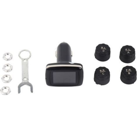 Terisass TPMS DC 12 V Voiture 433.92 MHz Système de Surveillance de la Pression des pneus Cigarette Allume Affichage avec 4 Pcs Kit de Capteurs Externes Universel C-100 tpms Voiture+Tire Pressure Mon (1/4)