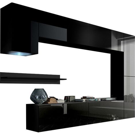 Ensemble meuble TV CONCEPT 6 noir brillant 256 cm (1/2)