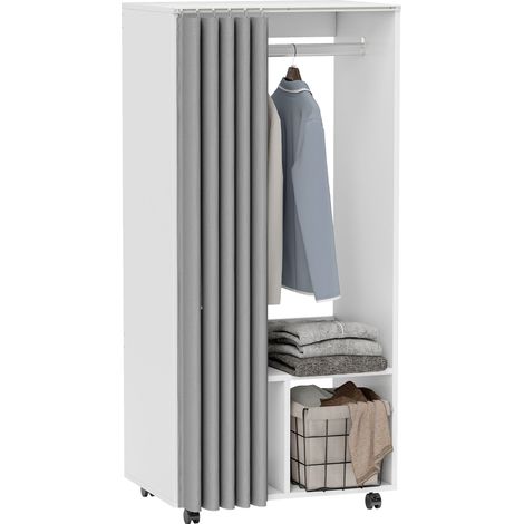 Kleiderschrank, mobiler Aufbewahrungsschrank mit Gardinenstange, 60 x 40 x 128 cm, weiß (1/5)
