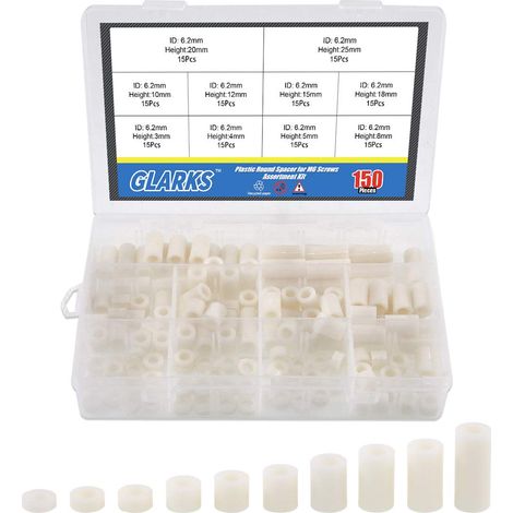 Lot de 150 entretoises rondes en plastique pour vis M3 Diamètre extérieur 11 mm Diamètre intérieur 6,2 mm Longueur 3 mm à 25 mm (1/5)