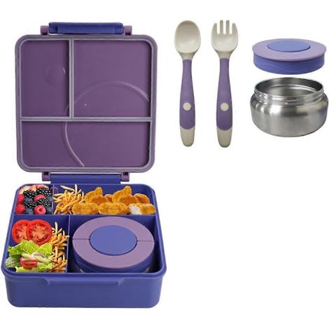Lunchbox für Kinder mit 240 ml isoliertem Suppenbehälter und 4 auslaufsicheren Lebensmittelbehältern mit jeweils einem Fach für Schule und Reisen. (1/5)