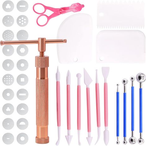 36 Pcs Rose Gold Extruder Guns for Sugar Paste Cake Carving Gun Ball Stylus Pen with Plastic Scraper Cake Decorating Accessories (1/5)