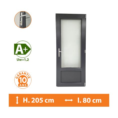 Direct Fenêtres – Porte-fenêtre PVC 1 vantail gris anthracite – Ouvrant à la française – H.205 x l.80 cm – Double vitrage A+ – Isolation thermique et acoustique (1/5)