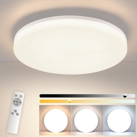 GBLY plafonnier LED salle de bain - Dimmable avec télécommande salle de bain plate Ø22CM 18W plafonnier rond cuisine lampe couloir IP54 pour salon salle de bain chambre à coucher,Dimmable