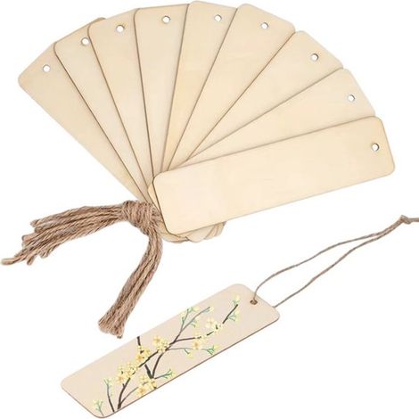 Lot de 10 étiquettes rectangulaires en bois brut, 12 x 3,2 cm, avec ficelles, pour décoration, cadeaux, loisirs créatifs et projets DIY (1/5)