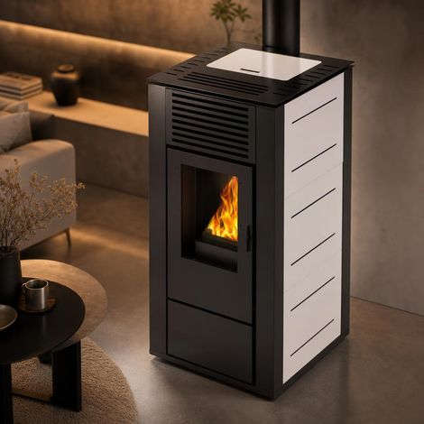 Estufa de pellets canalizable HERMOD 14 kW Muspel de acero con sistema de distribución de calor a múltiples estancias + Wifi (1/5)