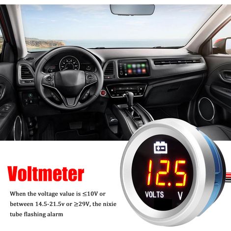 Aramox Digitalvoltmeter mit Blinkalarm, kompakter Kfz-Spannungsdetektor für 9-35V-Fahrzeuge, gut lesbares LED-Display mit Schnellinstallation (1/5)