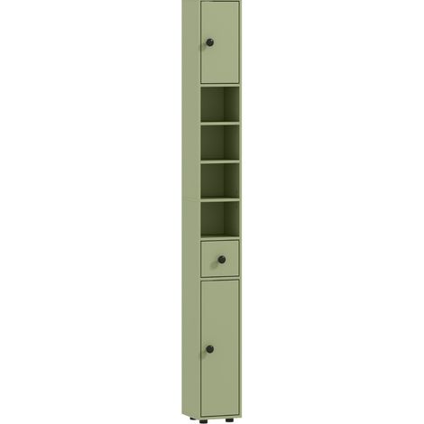 Armario de baño estrecho con cajón y 4 compartimentos abiertos 20 x 20 x 180 cm verde HOMVRA (1/4)