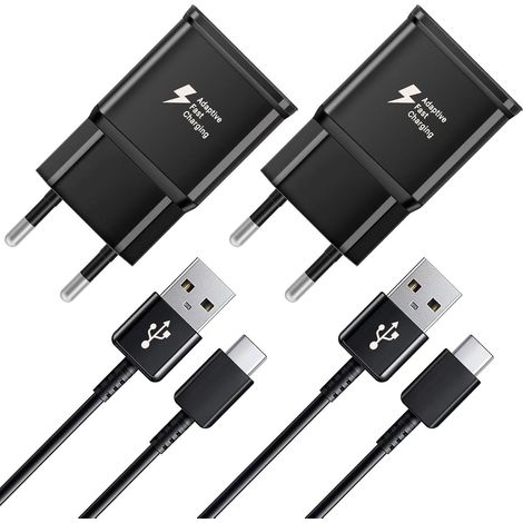 Crea – Chargeur rapide USB-C 15W avec câble 1,2 m – Compatible Samsung Galaxy S22/S21/S20/S10/S9/Note 8/9/10 – Lot de 2 (1/5)
