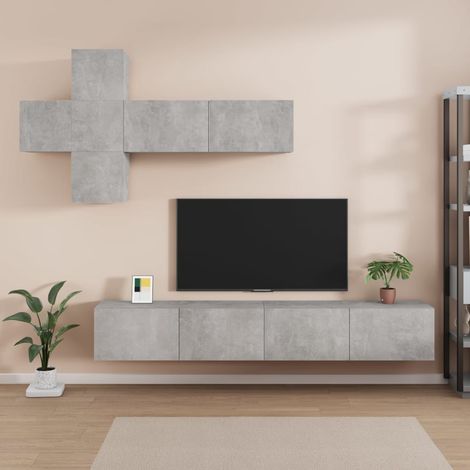 7 Piece TV Cabinet Set Concrete Grey Engineered Wood vidaXL (1/5)