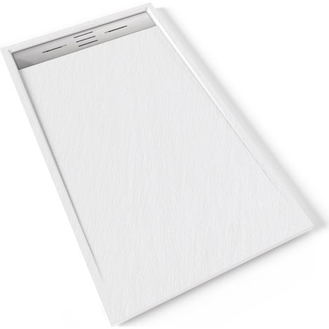 Saniverre – Receveur de douche 80 x 140 cm en résine SMC blanc aspect ardoise – Antidérapant PN 24 – Bonde inox incluse – Drainage 47,8 L/min (1/5)