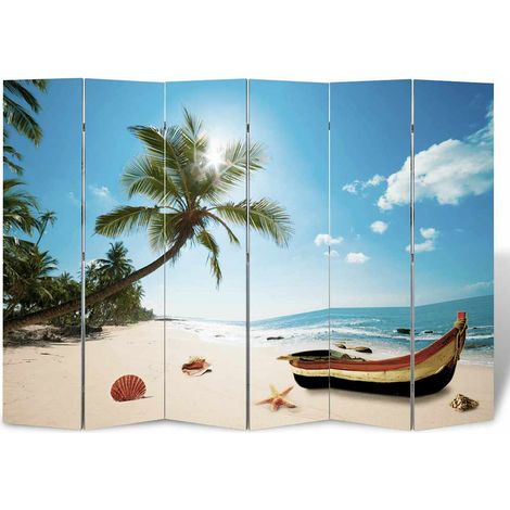 Paravent d'intérieur séparateur de pièce pliable en bois sapin motif plage 217 x 170 cm (1/5)