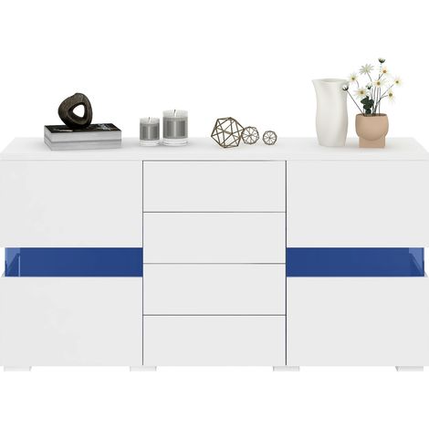 ELVMI Credenza con 2 Ante in Acrilico, 4 Cassetti e Illuminazione LED con App per Soggiorno e Sala da Pranzo, Bianca (1/5)