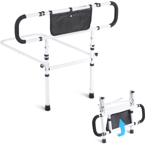 Barrière de Lit pour Adultes Personnes Âgées Pliable 180° Rail de Lit d'Assistance Protection Latérale Charge 204 kg Poignée Réglable à 4 Niveaux Poche de Rangement pour Lit Double King Queen (1/5)