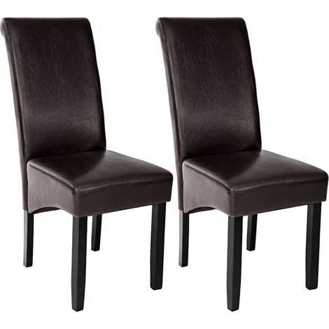 Lot de 2 Chaises de Salle à Manger marron foncé aspect simili cuir avec pieds en bois résistants (1/5)