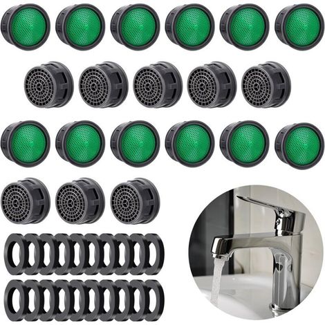 Lot de 20 aérateurs de robinet, pièces de rechange avec joint de cache de robinet, limiteur de débit, insert de filtre, économie d'eau, limiteur de débit pour salle de bain, cuisine