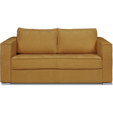 Divano letto 3 posti a ribalta Posto letto 140cm Materasso 14cm in Tessuto ciniglia Giallo senape - LORETO (1/4)
