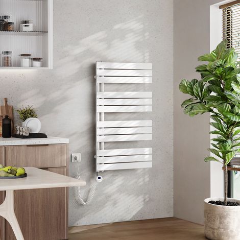 EMKE Badheizkörper Elektrisch mit Thermostat, Handtuchheizkörper Elektrisch Panel Handtuchhalter Handtuchtrokner inkl Heizstab mit timer, Weiß, 1041x600mm