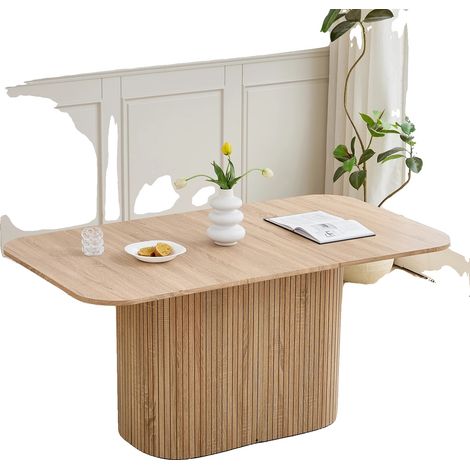 Table à manger, design moderne, pour 4-6 personnes, Couleur de bois clair (1/2)