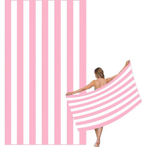 Serviettes de Plage pour Adultes - Séchage Rapide, Microfibre Anti-Sable, Compris Les Sacs,Léger et Pratique, Adapté pour Les Plages, Voyage, Saunas,Convient Aux Femmes,Rayures Rose(160x90cm) (1/5)