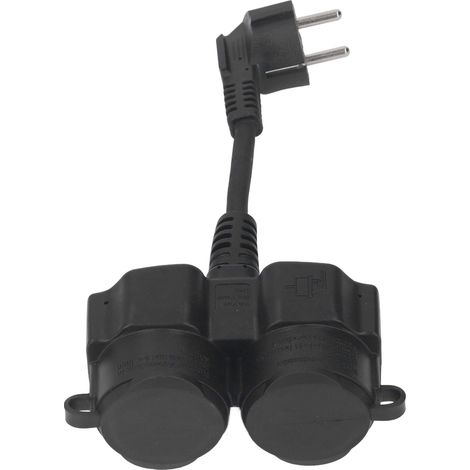Prise murale double, répartiteur de distribution CA 2 voies, câble court 5 cm x 1,5 mm², étanche IP44, 16 A (1/5)