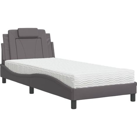 vidaXL Letto Viana con Materasso Grgio 80x200 cm in Similpelle (1/5)