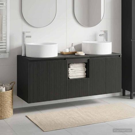vidaXL Bathroom Cabinet Set 3 pcs Black 49.5 x 44.5 x 65.5 cm (1/5)