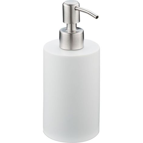 Distributeur de savon 180 ml rechargeable salle de bains/WC/cuisine, polyrésine, pompe inox, blanc (1/5)